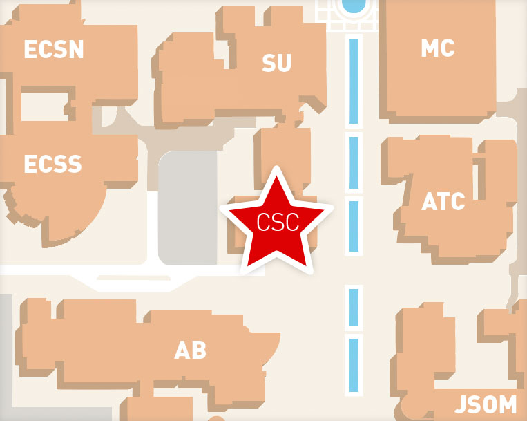 campus map highlighting the OCSC office